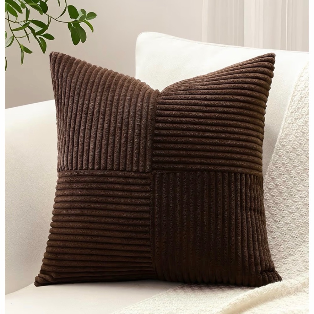Dark Brown Ribbed Throw Pillow Cover, Pack of 1, 20 x 20